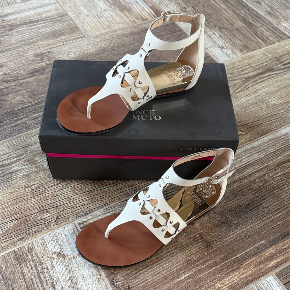 Vince Camuto Cream and Brown Sandals
